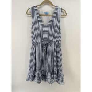 DRAPER JAMES Blue & White Stripe Linen Blend Sun Dress Cool & Airy SUMMER Medium